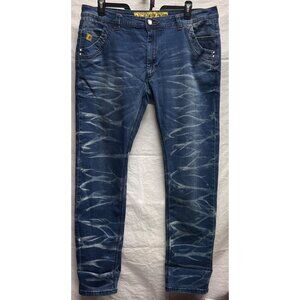 Kaalu Euro Mens Painted Jeans 38/33 Blue Denim Straight Leg Stretchy